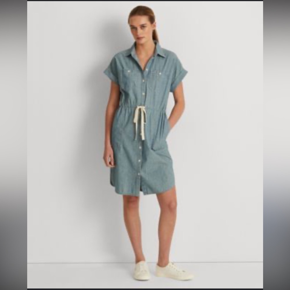 Lauren Ralph Lauren Black Label Chambray Short-Sleeve Shirtdress Size 4 Denim